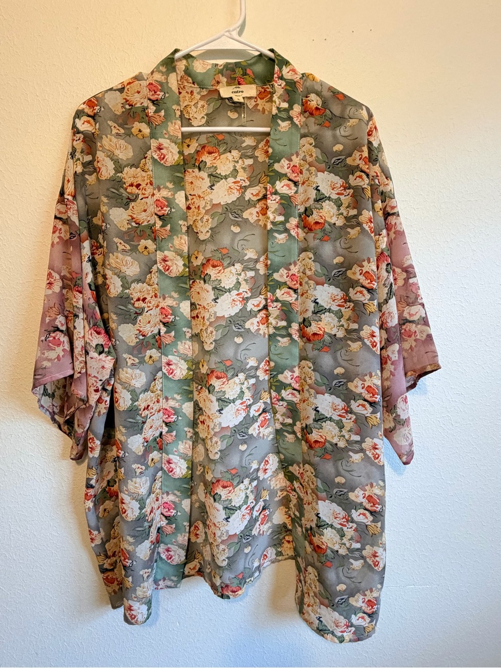 Entro Floral Sheer Open-Front Kimono Romantic Boho Botanical Sz Large